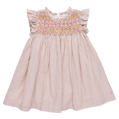 Girls Stevie Dress - Tawny Brown Stripe