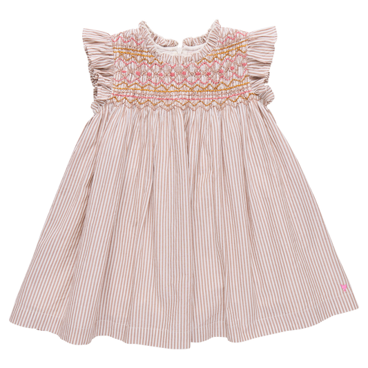 Girls Stevie Dress - Tawny Brown Stripe