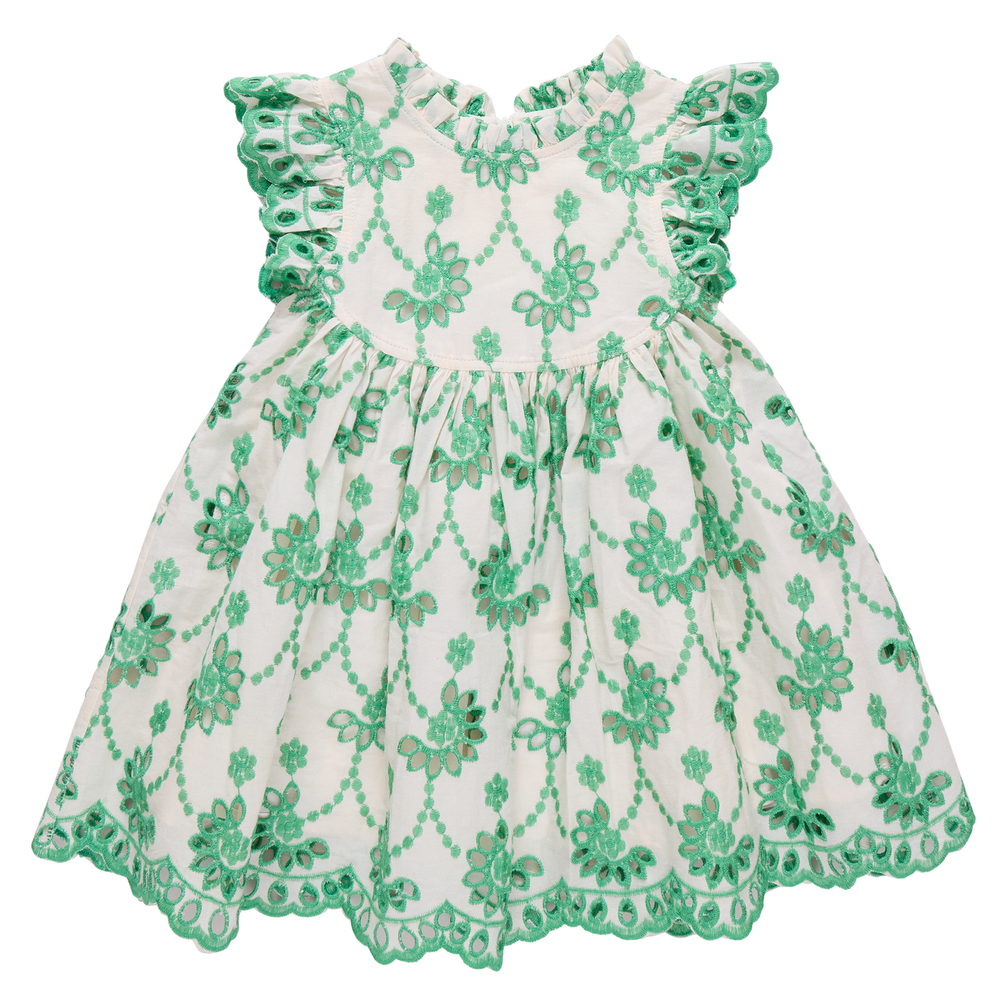 Girls Cynthia Dress - Kelly Green Eyelet