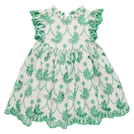 Girls Cynthia Dress - Kelly Green Eyelet