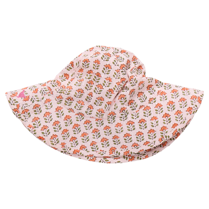 Baby Girls Sun Hat - Pink Prairie Block Print
