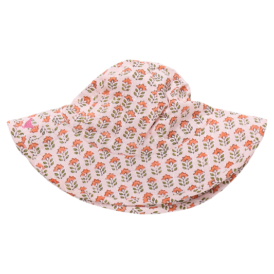 Baby Girls Sun Hat - Pink Prairie Block Print