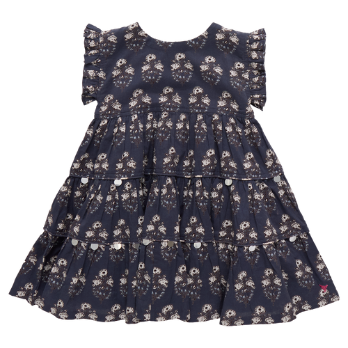 Girls Peachy Dress - Navy Strawflower
