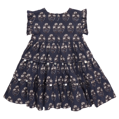 Girls Peachy Dress - Navy Strawflower