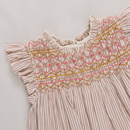 Girls Stevie Dress - Tawny Brown Stripe