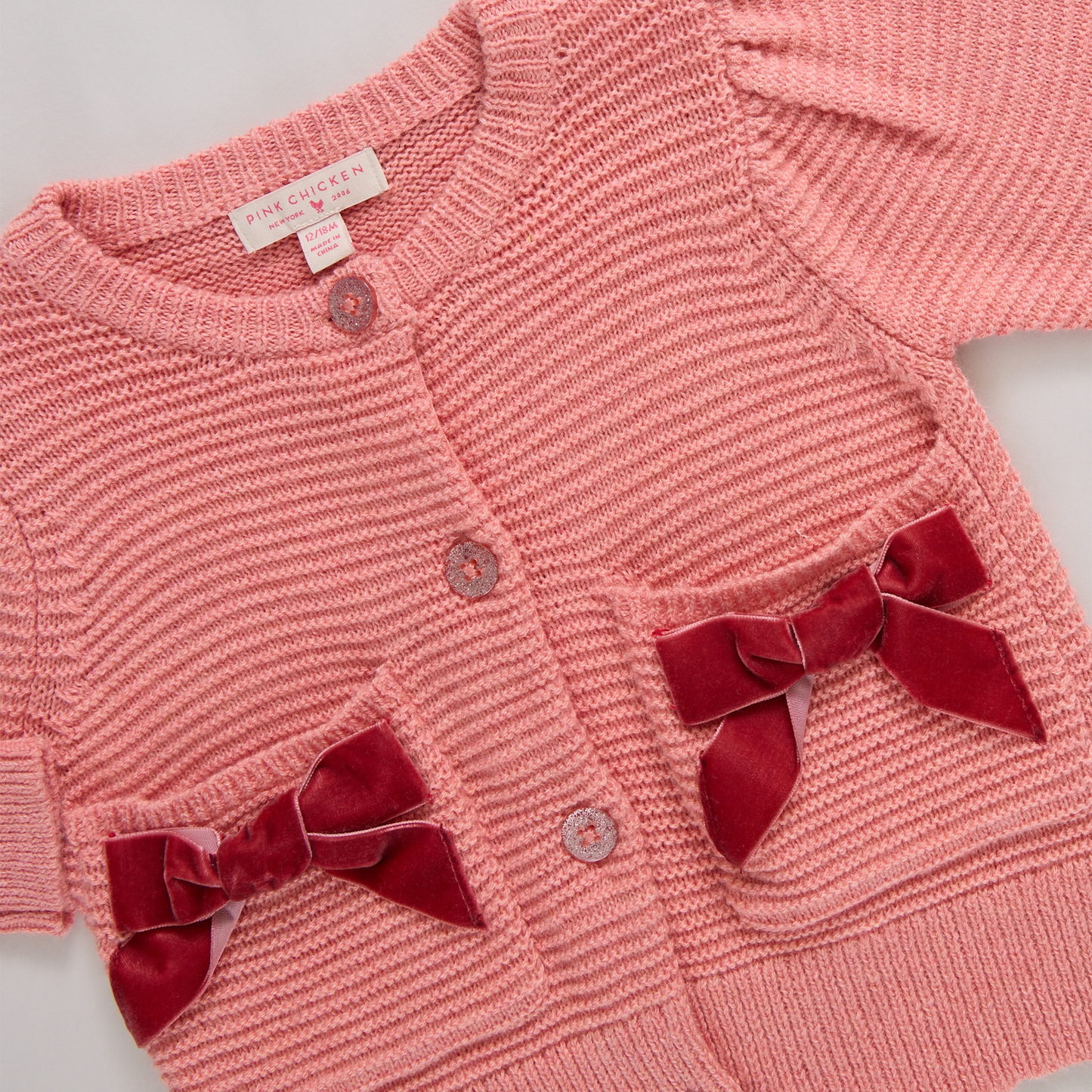 Baby Girls Bow Pocket Sweater - Red Velvet Bows