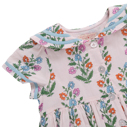 Girls Elowen Dress - Pink Dewdrop Block Print