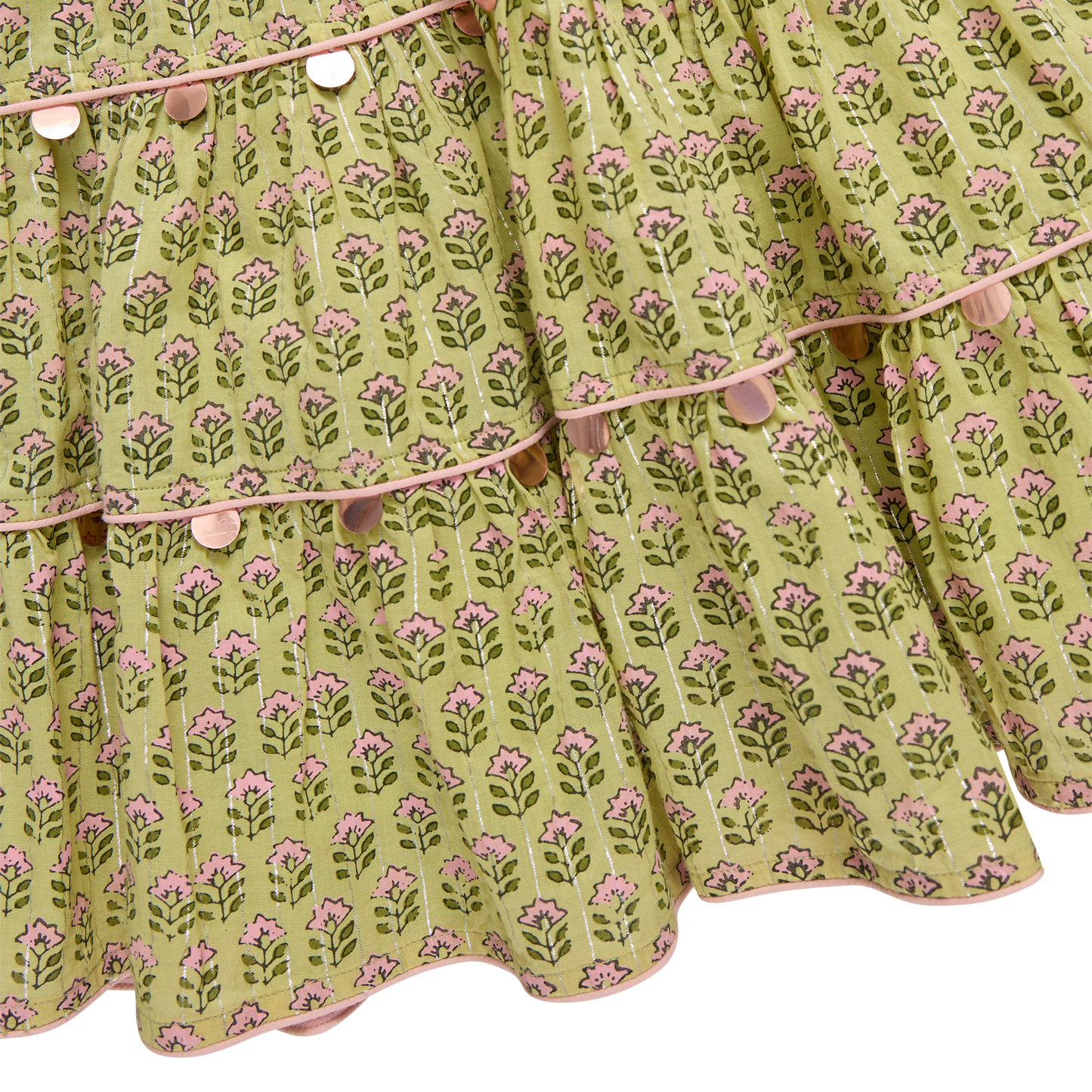 Girls Peachy Dress - Green Prairie Block Print