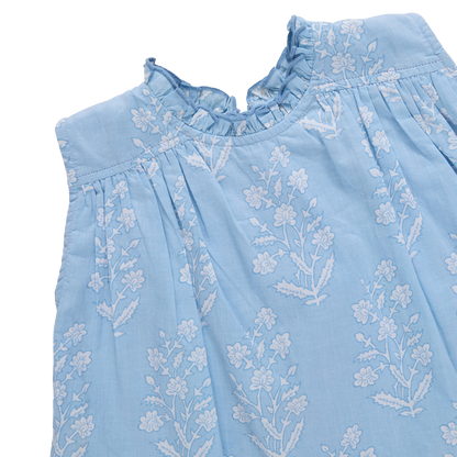 Girls Misha Top - Blue Dewdrop Block Print