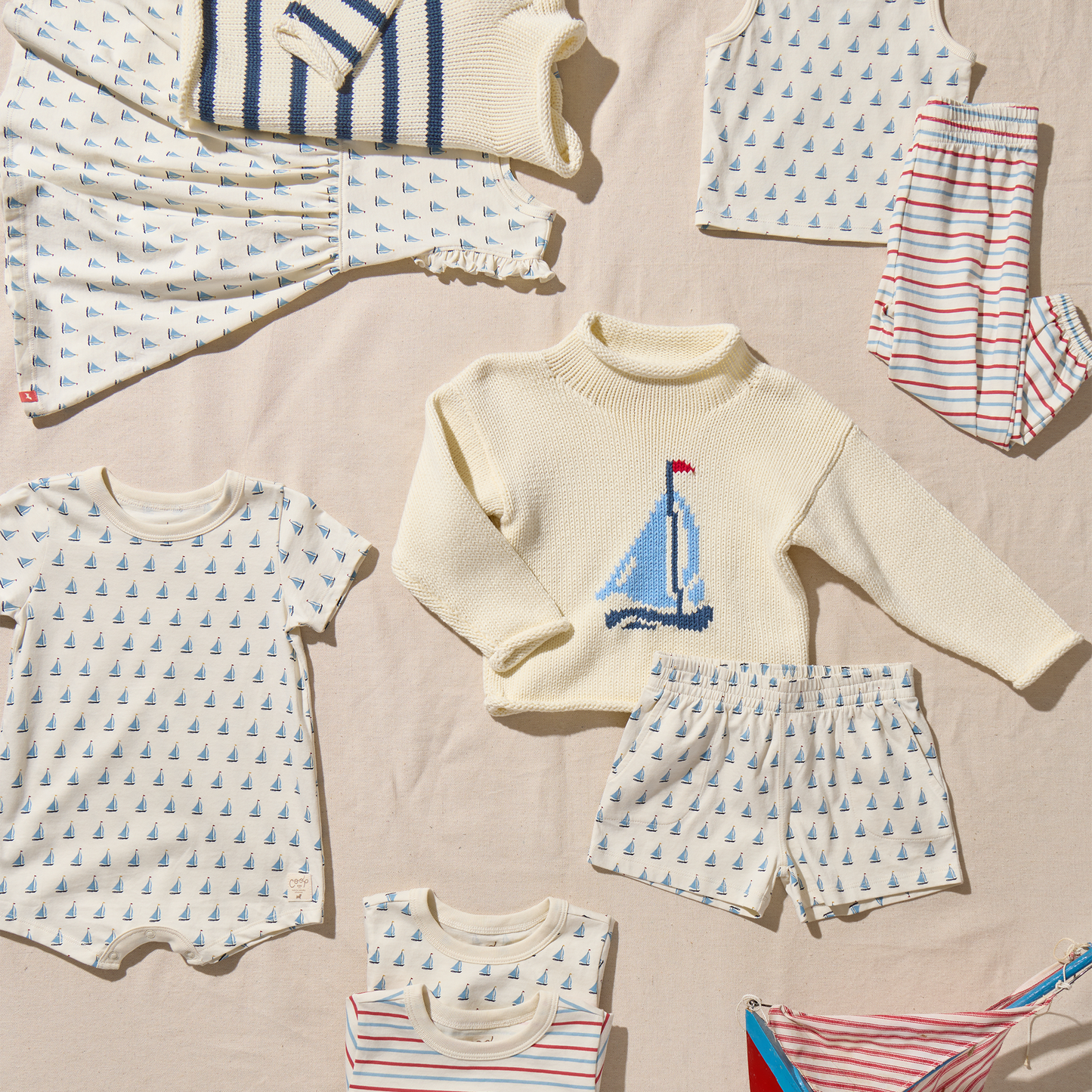 Baby Sleeveless Peekaboo Set - Sailboats