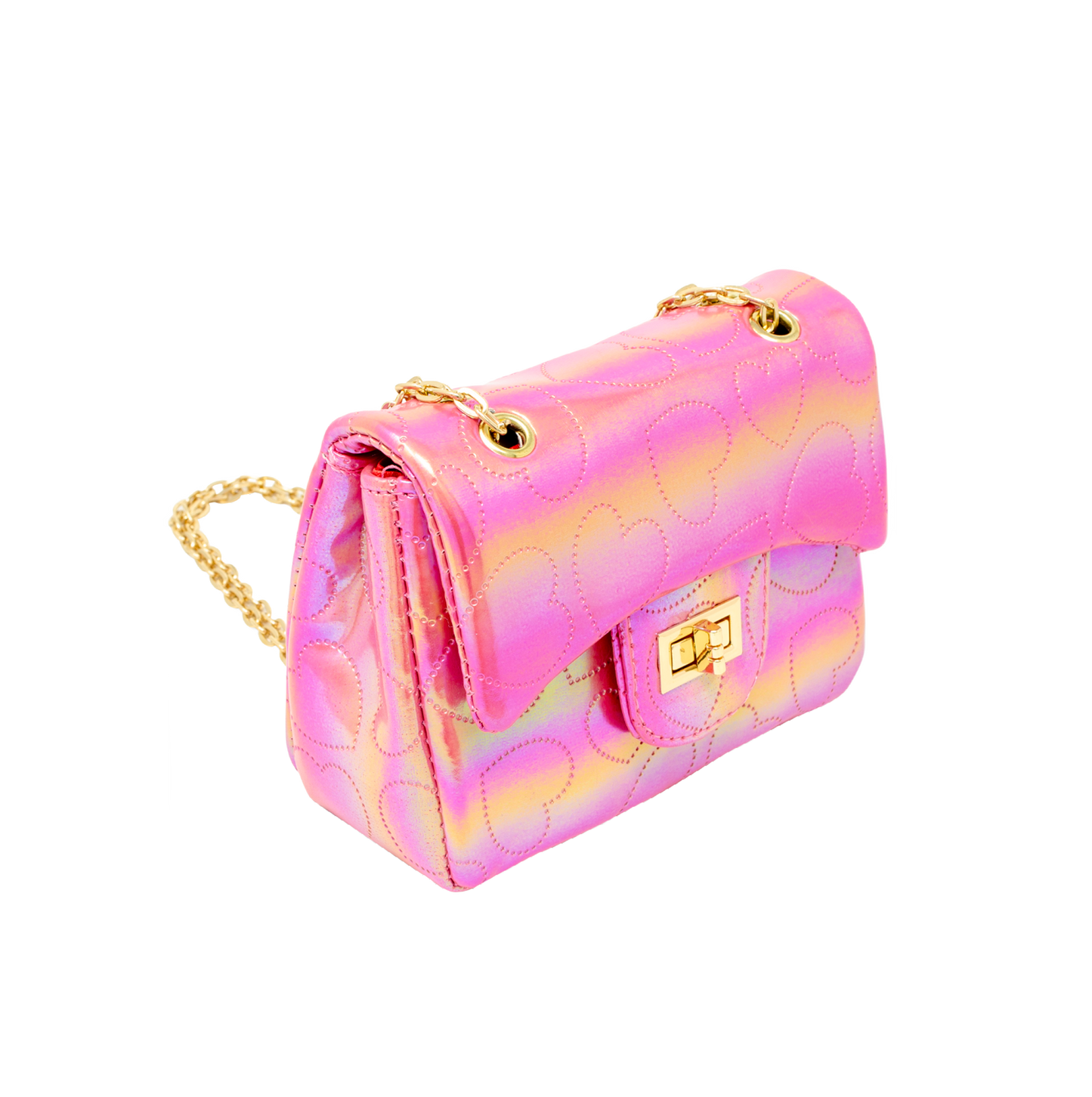 Shiny Dotted Heart Classic Handbag - Hot Pink