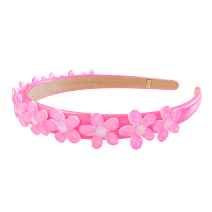 Crystal Flower Headband - Neon Pink