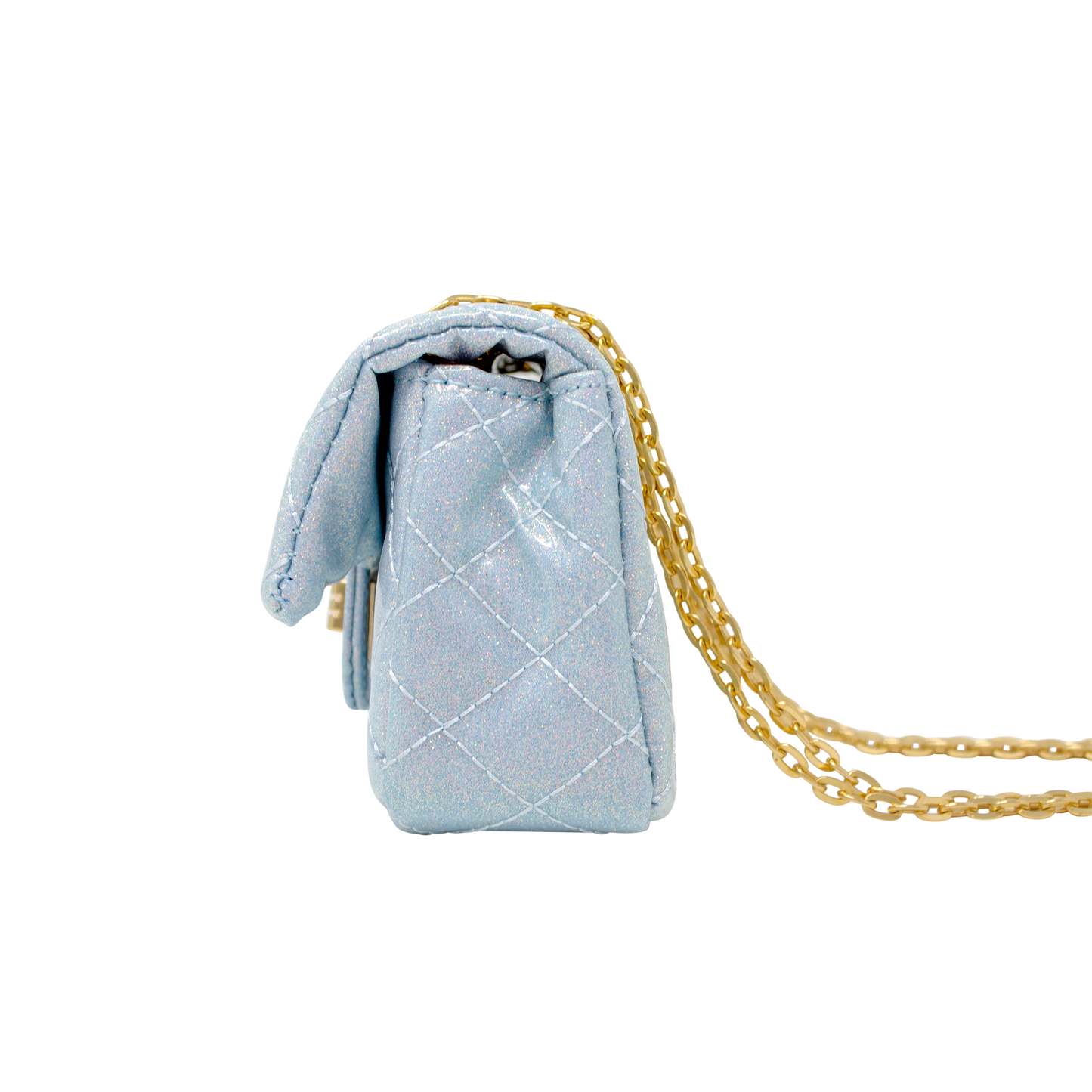 Quilted Metallic Gold Clasp Bag - Sky Blue