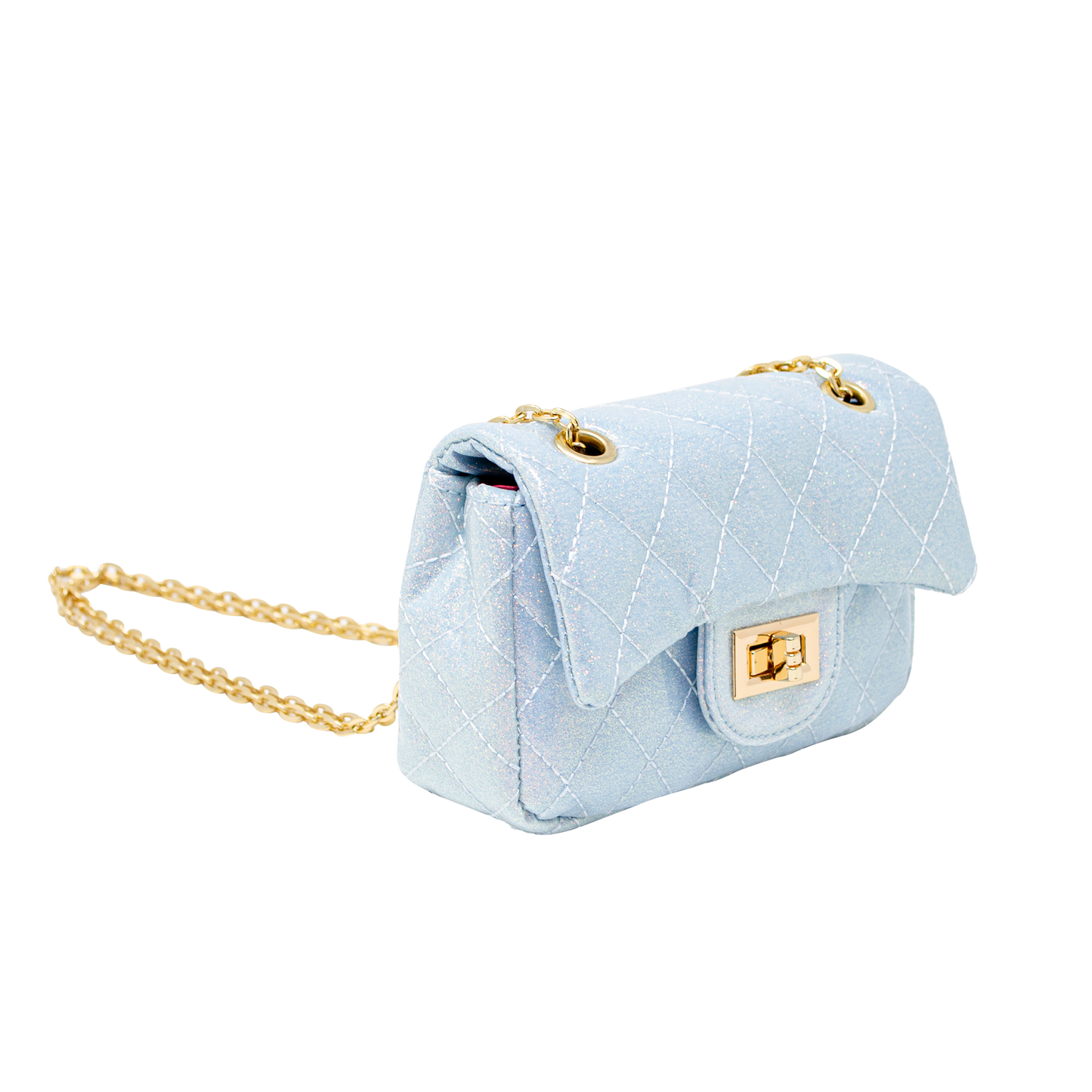 Quilted Metallic Gold Clasp Bag - Sky Blue