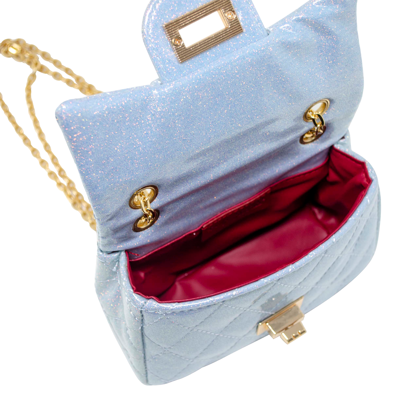 Quilted Metallic Gold Clasp Bag - Sky Blue