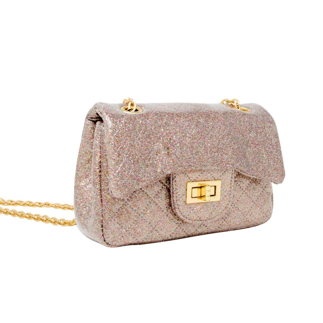 Quilted Metallic Gold Clasp Bag - Rainbow