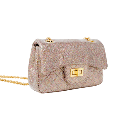 Quilted Metallic Gold Clasp Bag - Rainbow