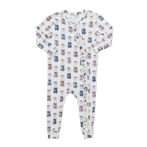 Baby Girls Ruffle Bamboo Romper - Ballet Slippers