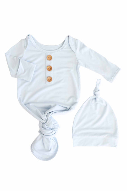 Baby Blue Newborn Baby Knot Gown & Hat Set