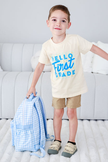 Kids Embroidered Backpack | Blue Gingham