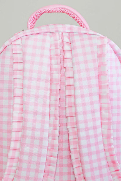 Kids Embroidered Ruffle Backpack | Pink Gingham