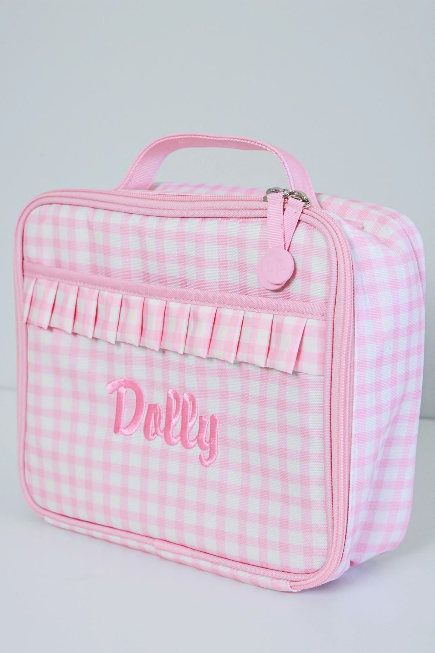 Kids Embroidered Ruffle Lunchbox | Pink Gingham