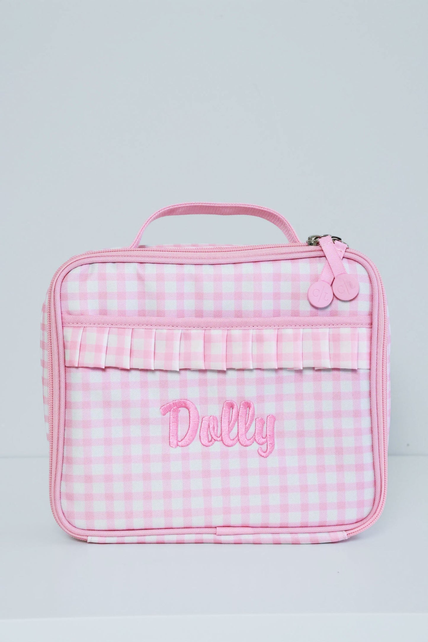 Kids Embroidered Ruffle Lunchbox | Pink Gingham