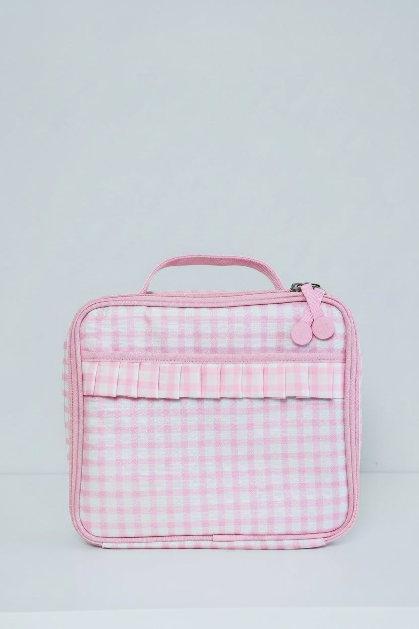Kids Embroidered Ruffle Lunchbox | Pink Gingham