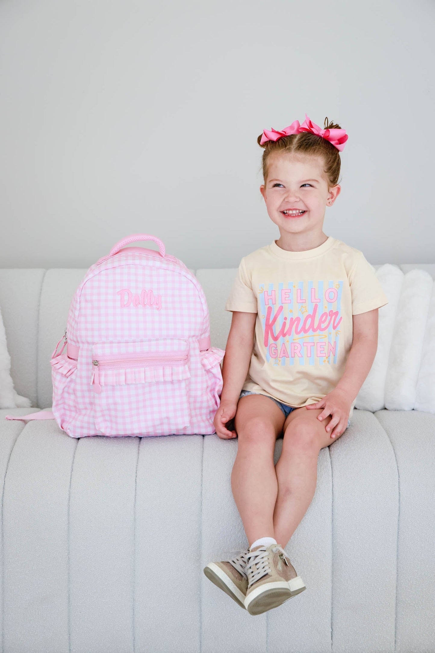 Kids Embroidered Ruffle Backpack | Pink Gingham