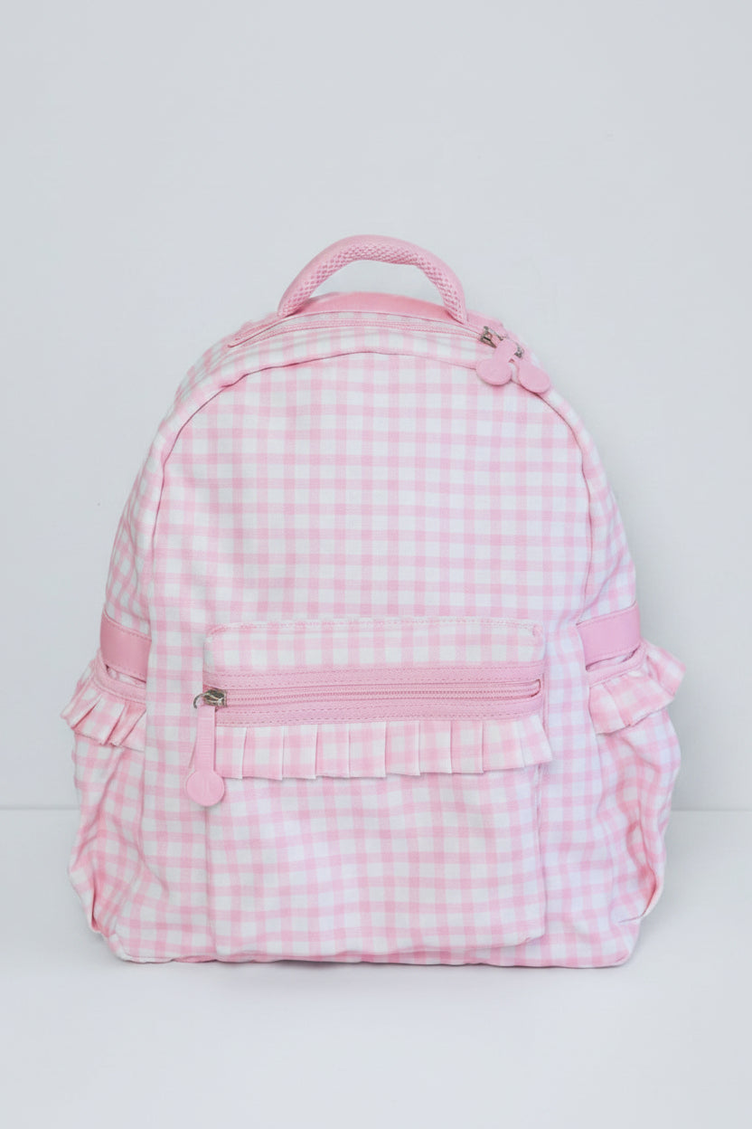 Kids Embroidered Ruffle Backpack | Pink Gingham