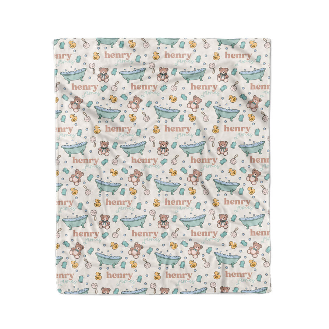 Bathtime Besties Personalized Kids Blanket | Blue