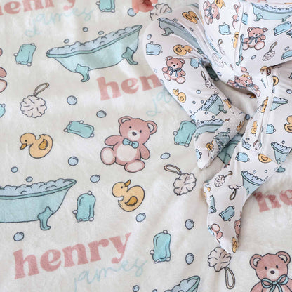 Bathtime Besties Personalized Kids Blanket | Blue