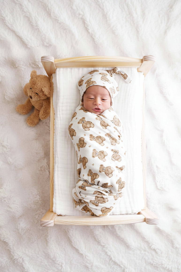 Beary Sweet Bamboo Waffle Oversized Swaddle Blanket
