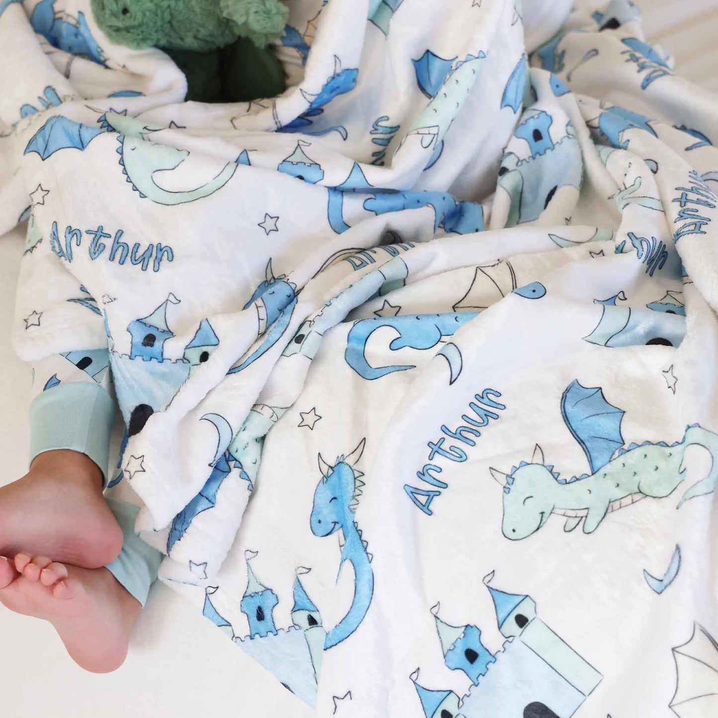 Dragon Adventure Personalized Kids Blanket | Blue