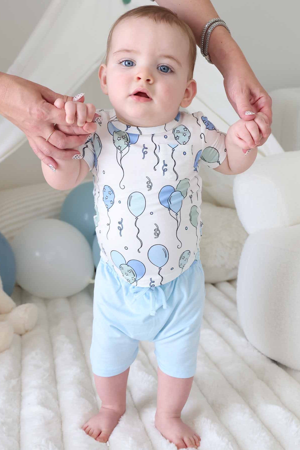 Party Time Two Piece Pocket Short Set | Blue