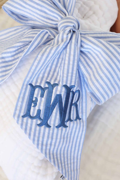 Personalized Newborn Bow Sash | Seersucker