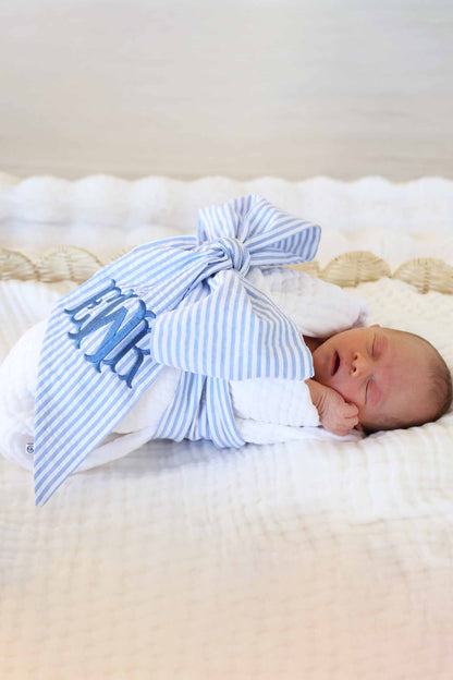 Personalized Newborn Bow Sash | Seersucker