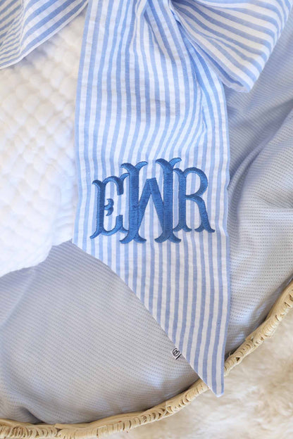 Personalized Newborn Bow Sash | Seersucker