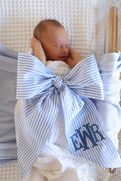 Personalized Newborn Bow Sash | Seersucker