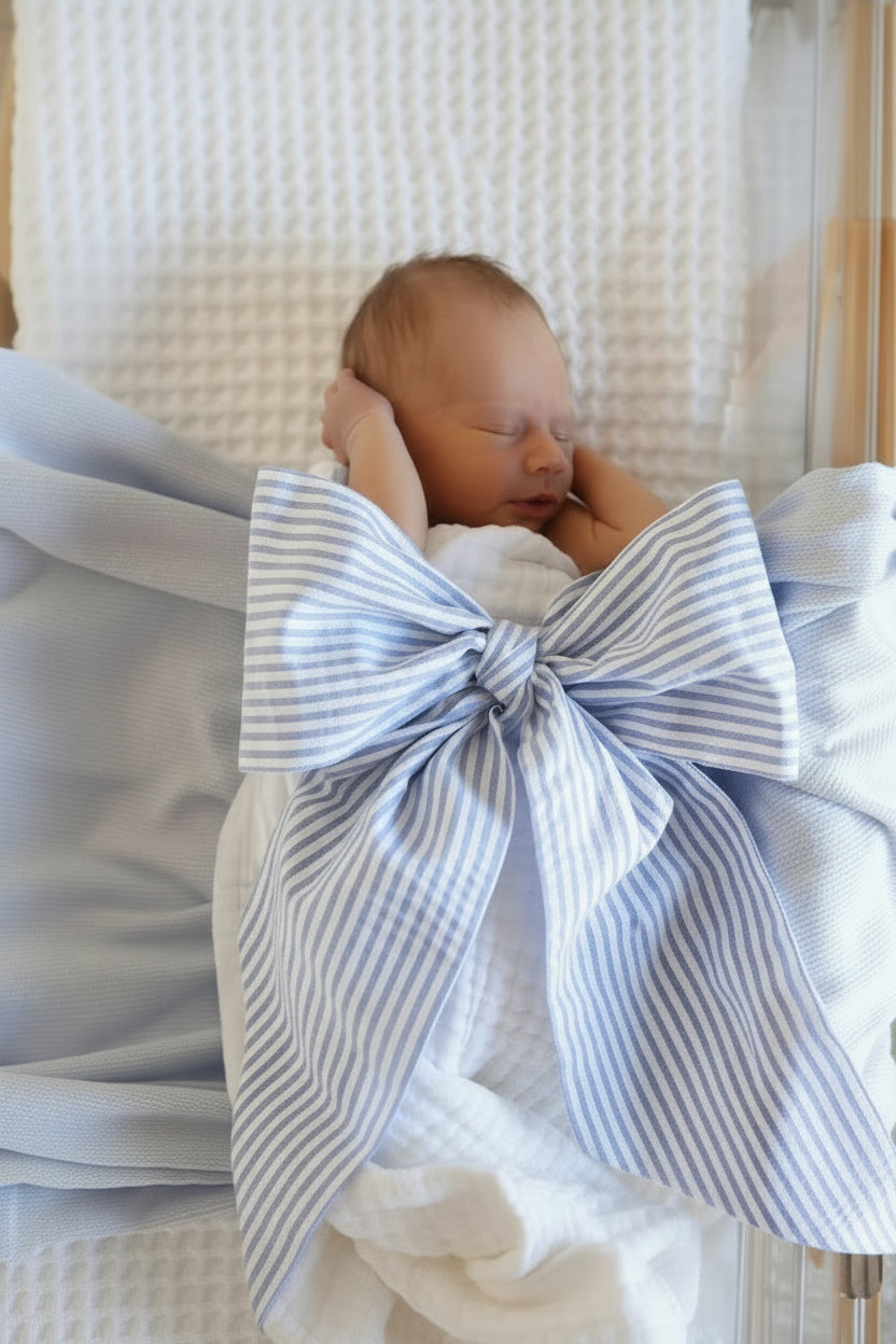 Personalized Newborn Bow Sash | Seersucker