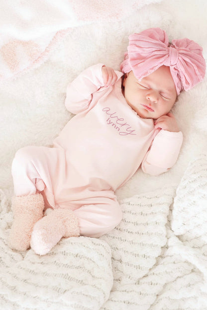 Personalized Full Length Snap Romper | Blush
