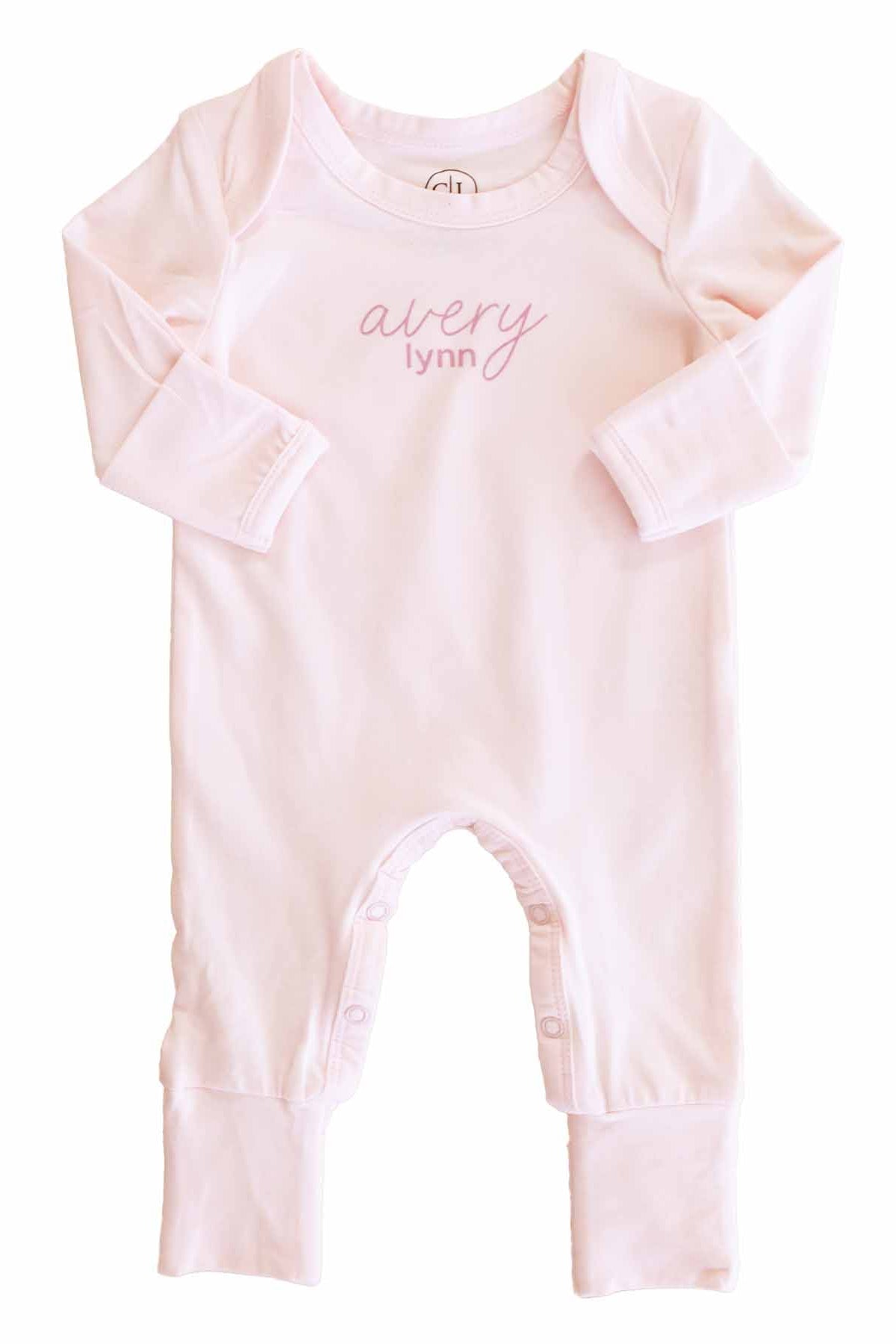 Personalized Full Length Snap Romper | Blush