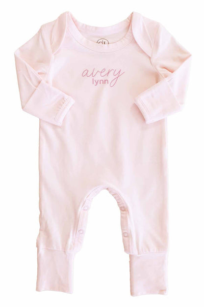 Personalized Full Length Snap Romper | Blush