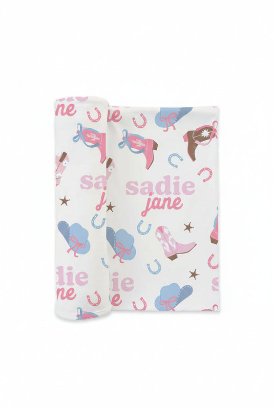 Boot Scootin' Personalized Swaddle Blanket