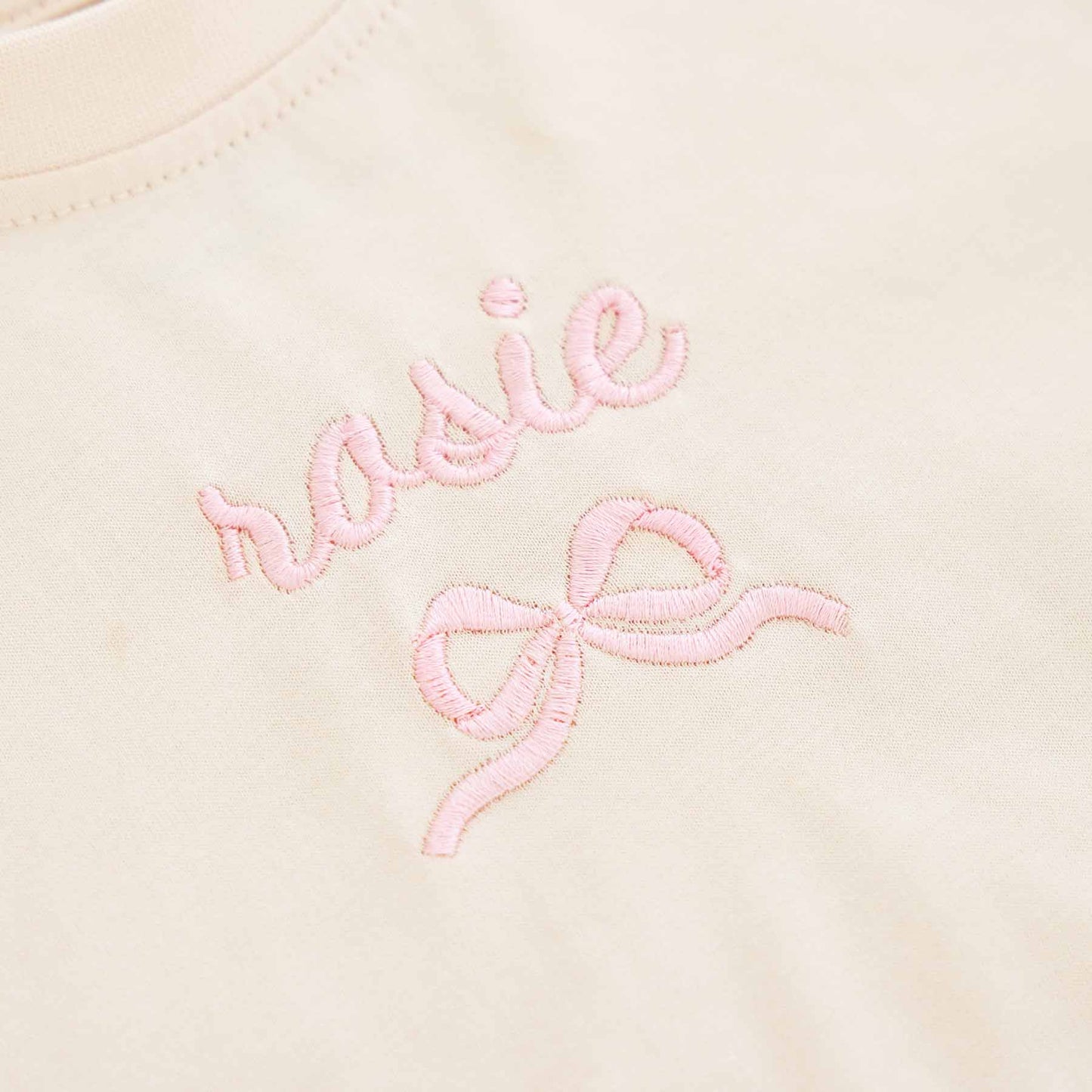 Embroidered Bow Long Sleeve Bubble Romper | Natural