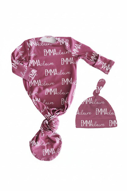 Personalized Font Duo Newborn Baby Knot Gown | Best Selling Pinks