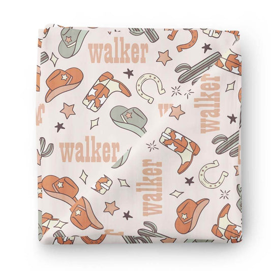 Buckaroo Cowboy Personalized Baby Name Swaddle Blanket