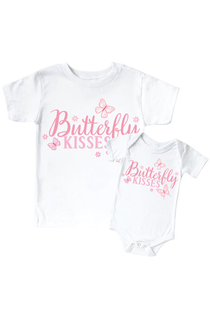 Butterfly Kisses Graphic Bodysuit & Kids Tee | White