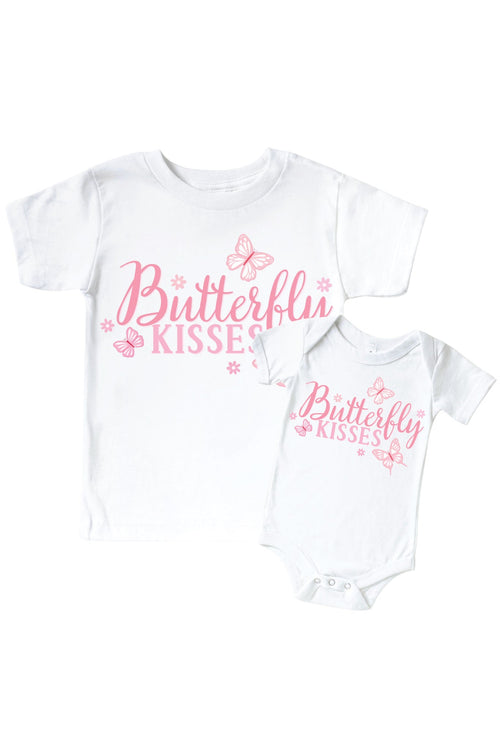 Butterfly Kisses Graphic Bodysuit & Kids Tee | White