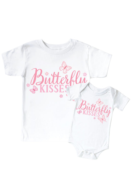 Butterfly Kisses Graphic Bodysuit & Kids Tee | White